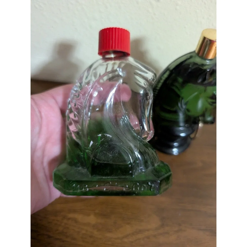 Vtg Mac Gregor TALLY-HO After Shave Green Glass Bottles horses Equestrian Lot